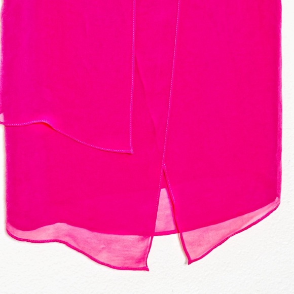 Zara Basic asymmetrical sleeveless chiffon hot pink blouse top size small - Picture 3 of 8